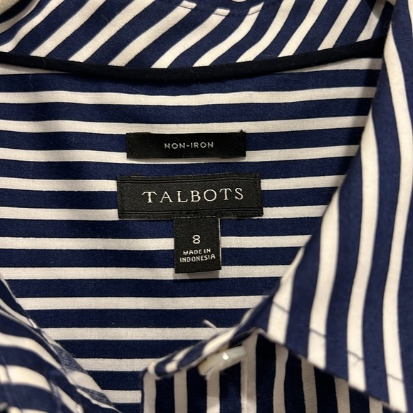 TALBOTS Striped Long Sleeve NON-IRON Collared Popover Top Blue White Size 8 - Picture 4 of 6